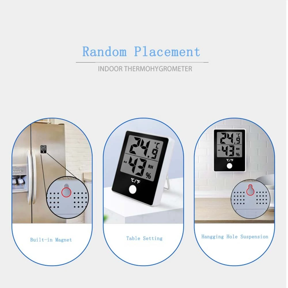 (image for) 2PC Digital Electronic Temperature Humidity Meter Thermometer Hygrometer Alarm Clock LCD Display 12/24hrs